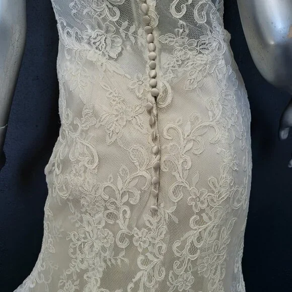 NWT~$1999~ELLA ROSA~SZ 4/6~IVORY OYSTER LACE FIT & FLARE WEDDING DRESS GOWN